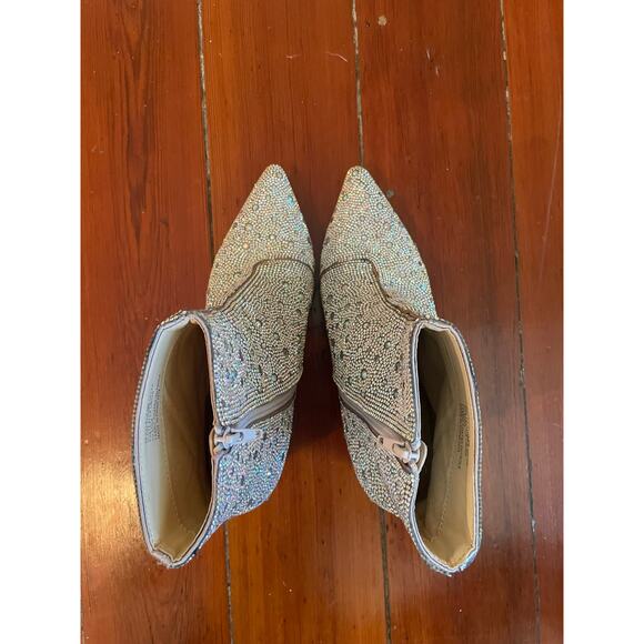 Betsey Johnson Silver Rhinestone Ankle Boots Sparkle Booties Women’s 7.5M - Picture 3 of 8